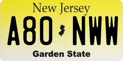 NJ license plate A80NWW