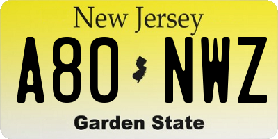 NJ license plate A80NWZ