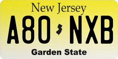 NJ license plate A80NXB