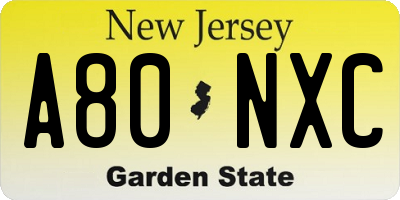 NJ license plate A80NXC