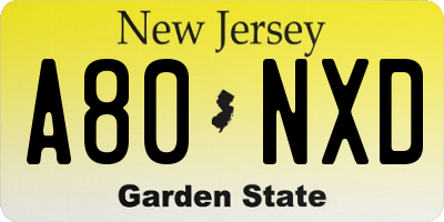 NJ license plate A80NXD