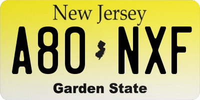 NJ license plate A80NXF