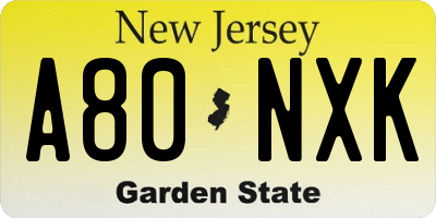 NJ license plate A80NXK