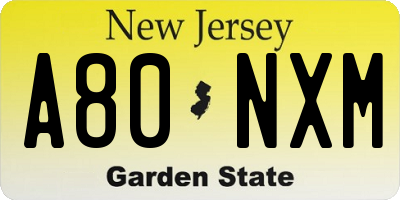 NJ license plate A80NXM