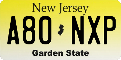 NJ license plate A80NXP