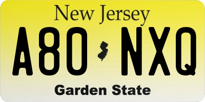 NJ license plate A80NXQ