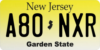 NJ license plate A80NXR