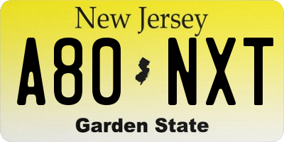 NJ license plate A80NXT