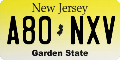 NJ license plate A80NXV