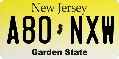 NJ license plate A80NXW