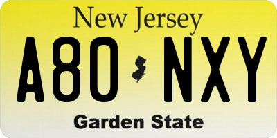 NJ license plate A80NXY