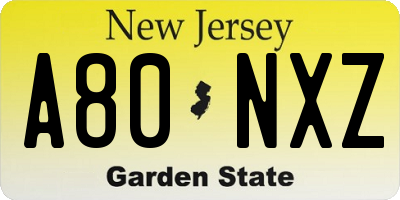 NJ license plate A80NXZ