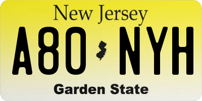 NJ license plate A80NYH