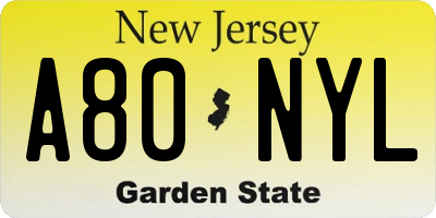 NJ license plate A80NYL