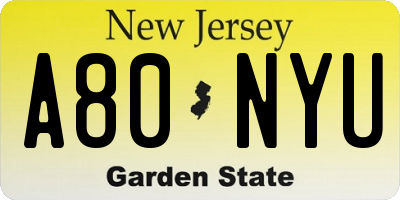 NJ license plate A80NYU