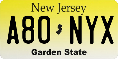 NJ license plate A80NYX
