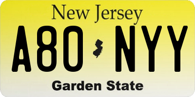 NJ license plate A80NYY
