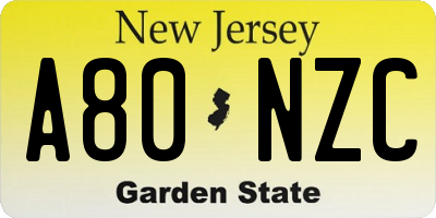 NJ license plate A80NZC