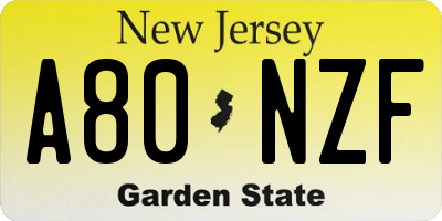 NJ license plate A80NZF