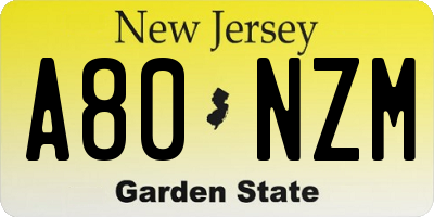 NJ license plate A80NZM