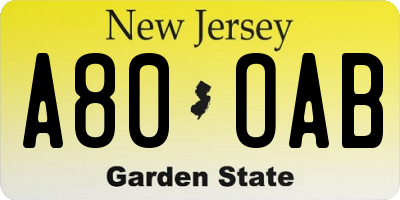 NJ license plate A80OAB