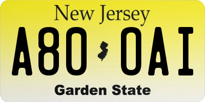 NJ license plate A80OAI