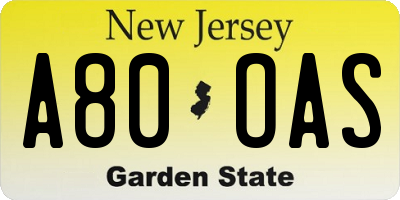 NJ license plate A80OAS