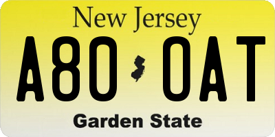 NJ license plate A80OAT