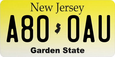NJ license plate A80OAU