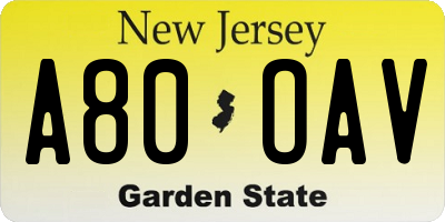 NJ license plate A80OAV