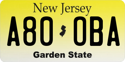 NJ license plate A80OBA