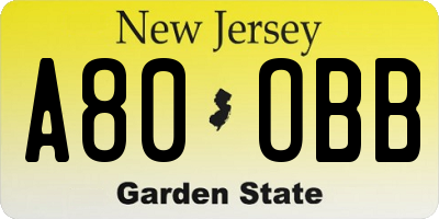 NJ license plate A80OBB