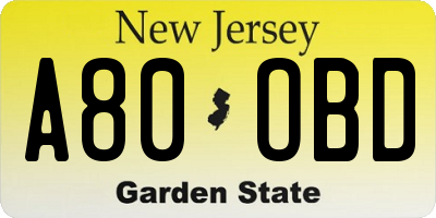 NJ license plate A80OBD