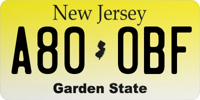 NJ license plate A80OBF