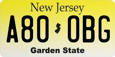 NJ license plate A80OBG