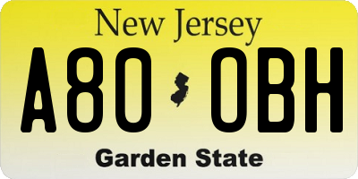 NJ license plate A80OBH