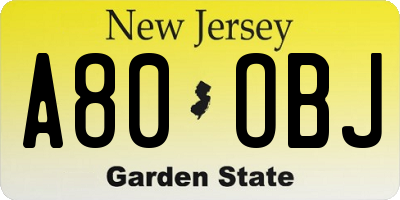 NJ license plate A80OBJ