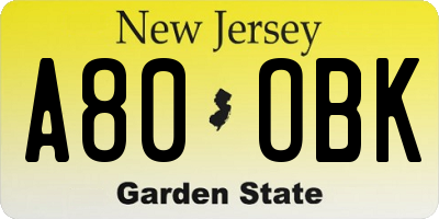 NJ license plate A80OBK