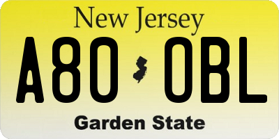 NJ license plate A80OBL