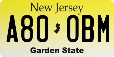 NJ license plate A80OBM