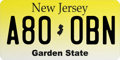 NJ license plate A80OBN