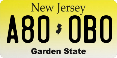 NJ license plate A80OBO