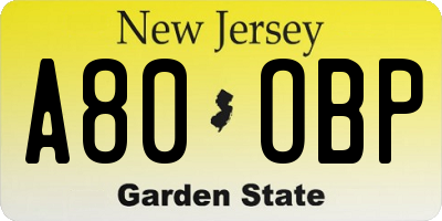 NJ license plate A80OBP
