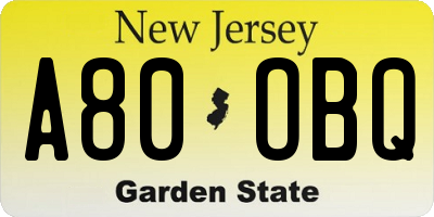 NJ license plate A80OBQ