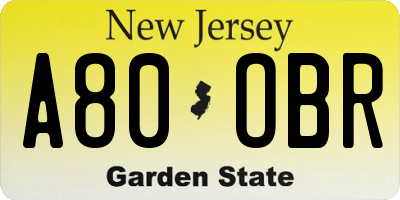 NJ license plate A80OBR