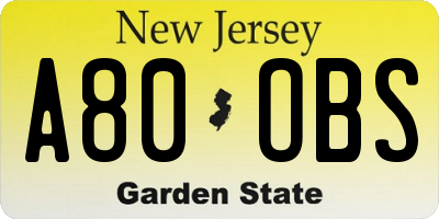 NJ license plate A80OBS