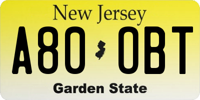 NJ license plate A80OBT