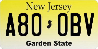 NJ license plate A80OBV