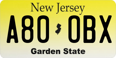 NJ license plate A80OBX