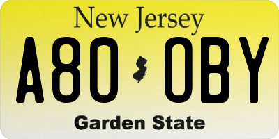 NJ license plate A80OBY